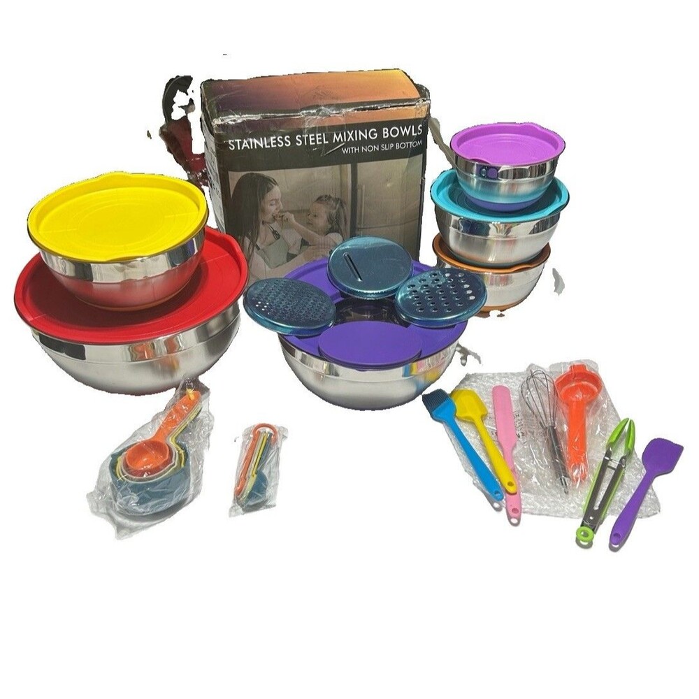 Stainless Steel Mixing Bowls Set with Non-Slip Bottoms and 3 Grater  26 pieces
